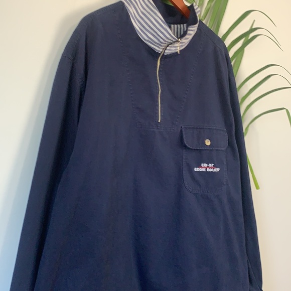 Vintage Y2K Eddie Bauer Navy 3/4 Zip Long Sleeve Sweater 100% Cotton Tall XL - Picture 3 of 10